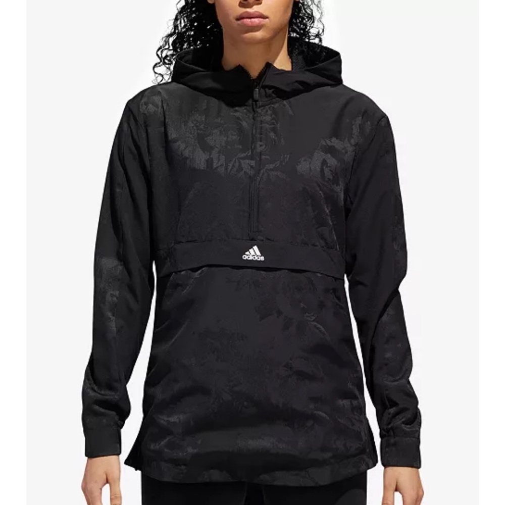 Adidas Women's Black Floral-Print Half-Zip Hooded Jacket Size XS